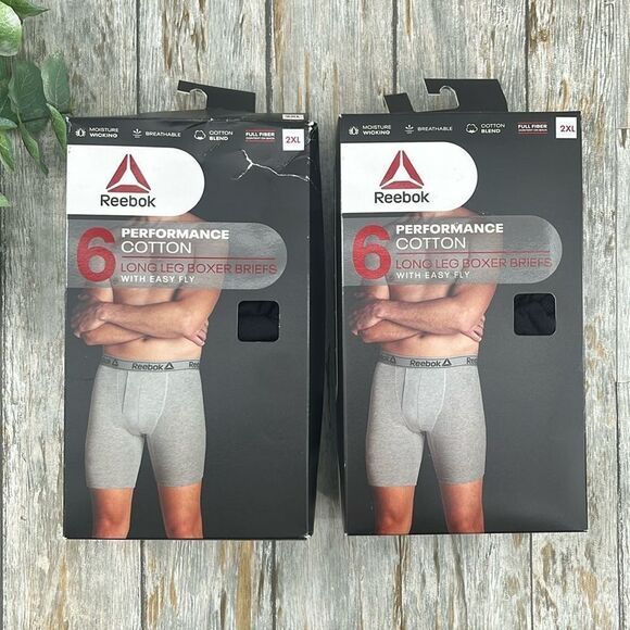 Reebok Stretch knit Cotton Long Leg Boxer Briefs, Black 2, 6-Packs Size 2XL - Picture 1 of 10